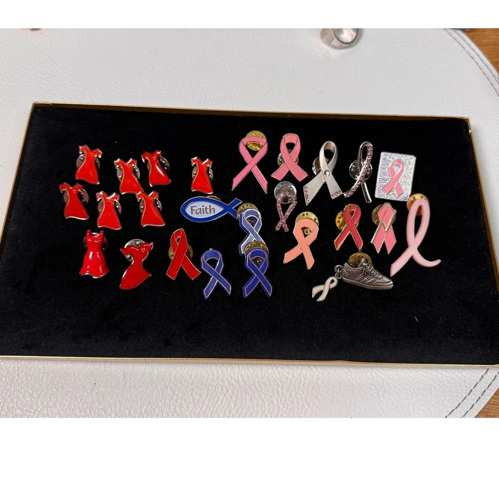 Awareness Ribbon & Red Dress Pin Lot – Breast‎ Cancer, Heart Health, Prostate